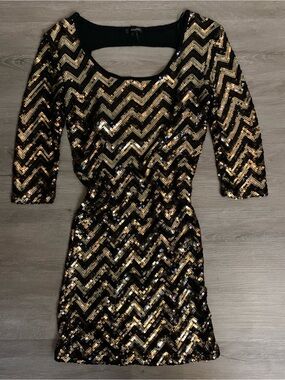 Sequin Chevron Mini Dress - Black & Gold